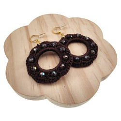 Goudkleur RVS Haakoorbellen Donkerbruine Crochet Oorbellen Lengte 63mm
