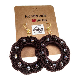 Goudkleur RVS Haakoorbellen Donkerbruine Crochet Oorbellen Lengte 63mm