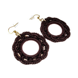 Goudkleur RVS Haakoorbellen Donkerbruine Crochet Oorbellen Lengte 63mm