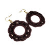 Goudkleur RVS Haakoorbellen Donkerbruine Crochet Oorbellen Lengte 63mm