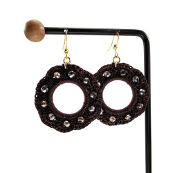 Goudkleur RVS Haakoorbellen Donkerbruine Crochet Oorbellen Lengte 63mm
