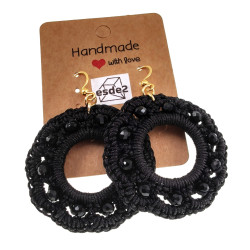 Goudkleur RVS Haakoorbellen Zwarte Crochet Oorbellen Lengte 63mm