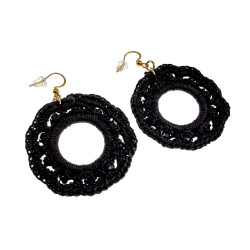 Goudkleur RVS Haakoorbellen Zwarte Crochet Oorbellen Lengte 63mm