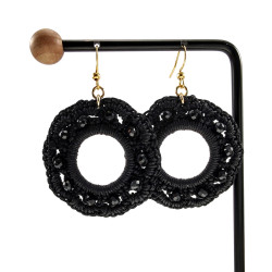 Goudkleur RVS Haakoorbellen Zwarte Crochet Oorbellen Lengte 63mm