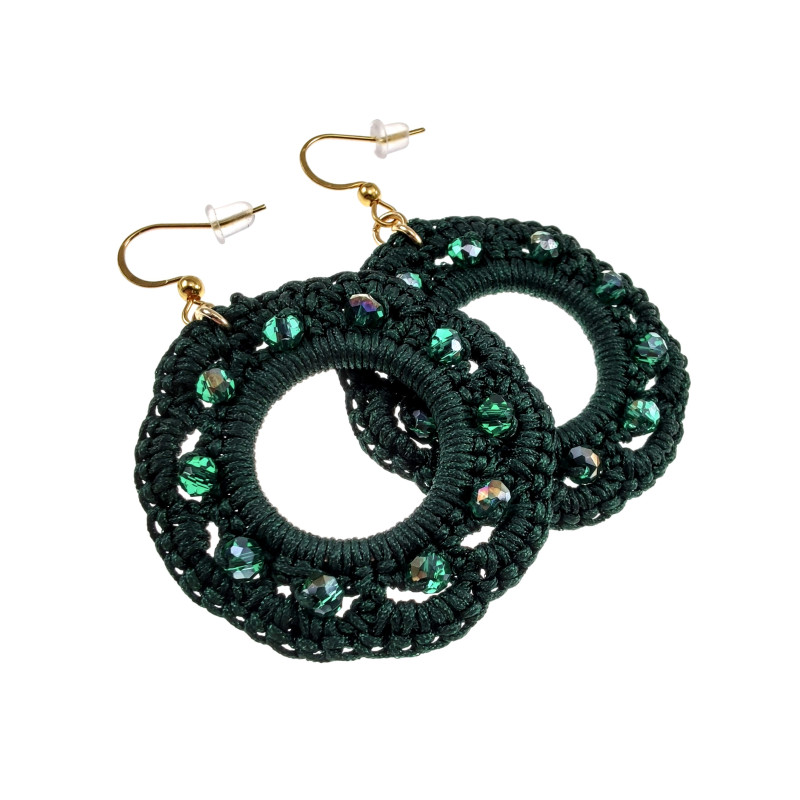 Goudkleur RVS Haakoorbellen Groene Crochet Oorbellen Lengte 63mm