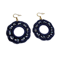 Goudkleur RVS Haakoorbellen Marineblauw Crochet Oorbellen Lengte 63mm