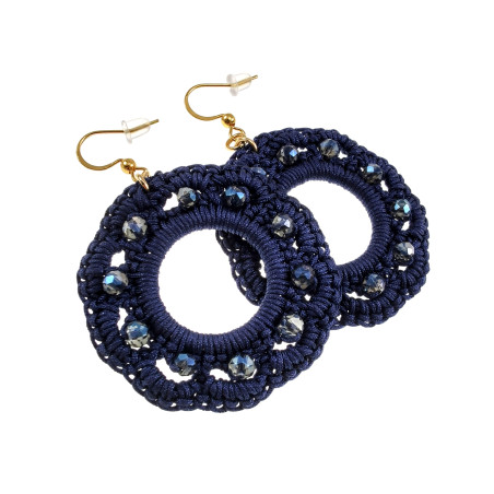 Goudkleur RVS Haakoorbellen Marineblauw Crochet Oorbellen Lengte 63mm