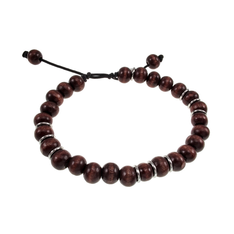 Unisex Armband met Houtkralen en RVS - Polslengte 16 tot 18 cm