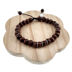 Unisex Armband met Houtkralen en RVS - Polslengte 16 tot 18 cm