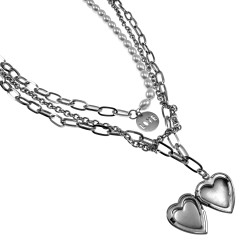 RVS Ketting met Parels, LOVE Hanger en Hart voor Fotos - 45cm tot 50cm