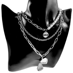 RVS Ketting met Parels, LOVE Hanger en Hart voor Fotos - 45cm tot 50cm