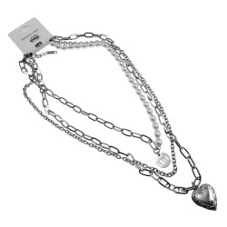 RVS Ketting met Parels, LOVE Hanger en Hart voor Fotos - 45cm tot 50cm