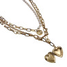 Dames Vergulde RVS Ketting met Parels, LOVE Hanger en Hart voor Fotos