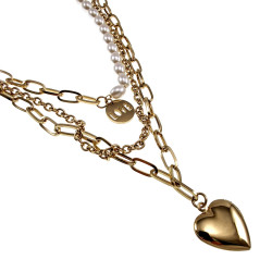 Dames Vergulde RVS Ketting met Parels, LOVE Hanger en Hart voor Fotos