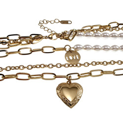 Dames Vergulde RVS Ketting met Parels, LOVE Hanger en Hart voor Fotos
