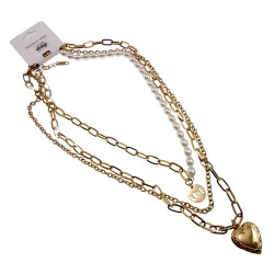 Dames Vergulde RVS Ketting met Parels, LOVE Hanger en Hart voor Fotos
