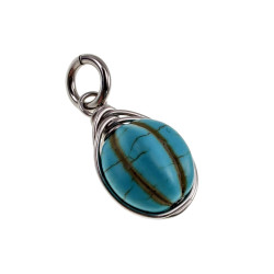 Natuurlijke Turquoise Steen hanger Dames - Gepolijst RVS - Handgemaakt