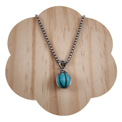 RVS Jasseron-Ketting + Turquoise Steen Hanger - Handgemaakt door esde2