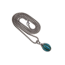 RVS Jasseron-Ketting + Turquoise Steen Hanger - Handgemaakt door esde2