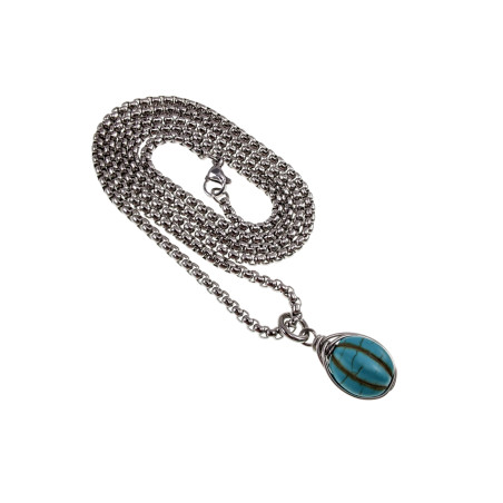 RVS Jasseron-Ketting + Turquoise Steen Hanger - Handgemaakt door esde2