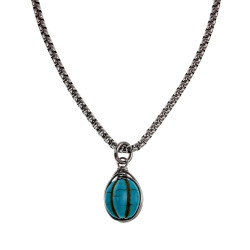 RVS Jasseron-Ketting + Turquoise Steen Hanger - Handgemaakt door esde2