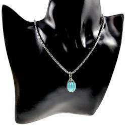 RVS Jasseron-Ketting + Turquoise Steen Hanger - Handgemaakt door esde2