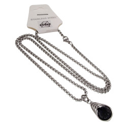RVS Jasseron-Ketting + Lavasteen Steen Hanger - Handgemaakt door esde2
