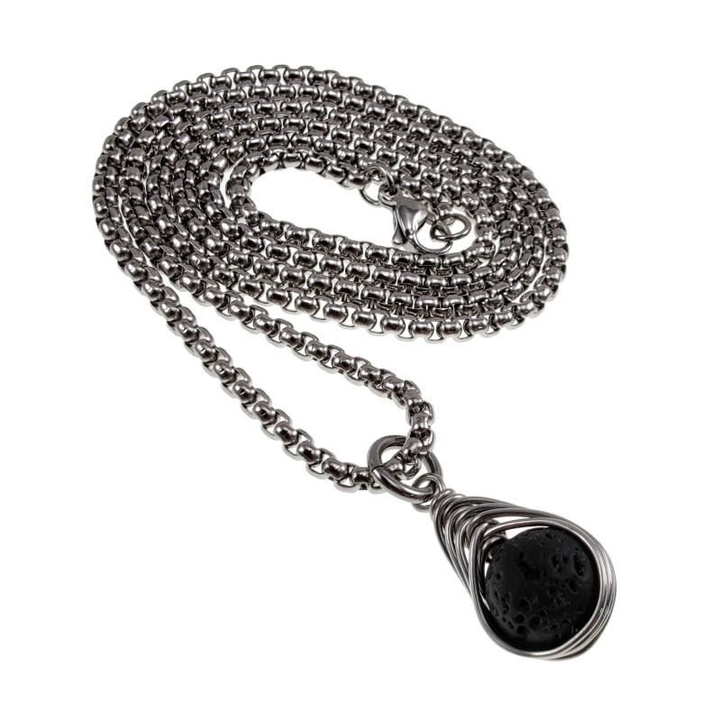 RVS Jasseron-Ketting + Lavasteen Steen Hanger - Handgemaakt door esde2