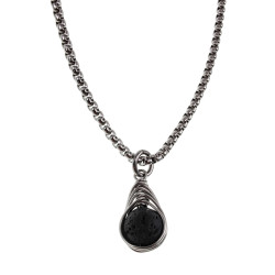 RVS Jasseron-Ketting + Lavasteen Steen Hanger - Handgemaakt door esde2
