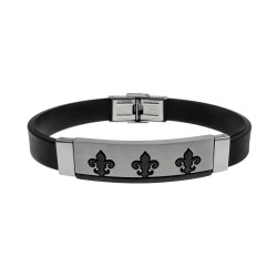 Heren Siliconen Armband en Bicolor RVS - Fleur-de-Lis Design Zwart PVD