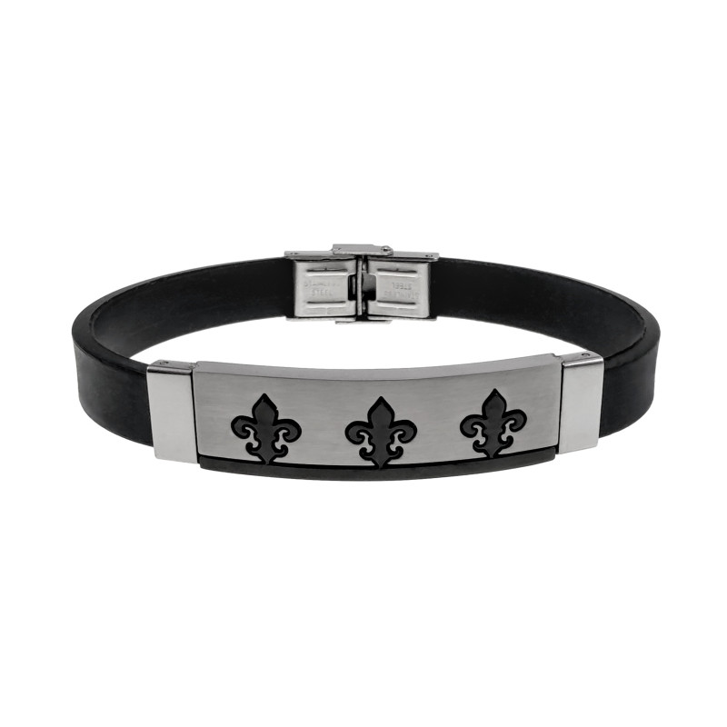 Heren Siliconen Armband en Bicolor RVS - Fleur-de-Lis Design Zwart PVD