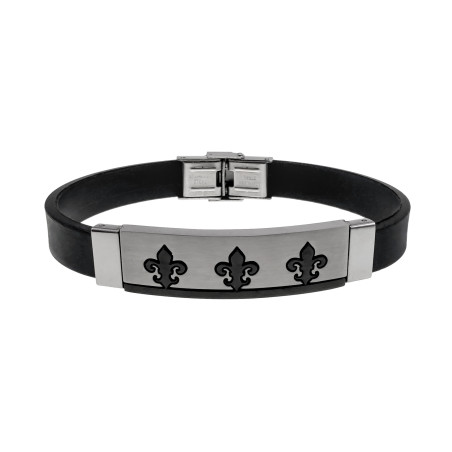 Heren Siliconen Armband en Bicolor RVS - Fleur-de-Lis Design Zwart PVD