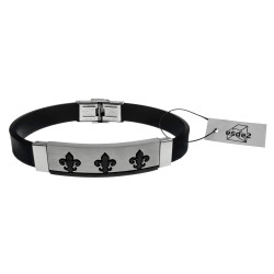 Heren Siliconen Armband en Bicolor RVS - Fleur-de-Lis Design Zwart PVD