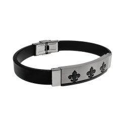 Heren Siliconen Armband en Bicolor RVS - Fleur-de-Lis Design Zwart PVD