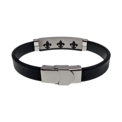 Heren Siliconen Armband en Bicolor RVS - Fleur-de-Lis Design Zwart PVD