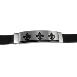 Heren Siliconen Armband en Bicolor RVS - Fleur-de-Lis Design Zwart PVD
