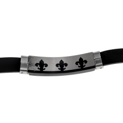 Heren Siliconen Armband en Bicolor RVS - Fleur-de-Lis Design Zwart PVD