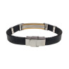 Armband Leer en Bicolor Staal met Zwarte Details - Polslengte 19 cm