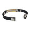 Armband Leer en Bicolor Staal met Zwarte Details - Polslengte 19 cm