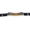 Armband Leer en Bicolor Staal met Zwarte Details - Polslengte 19 cm