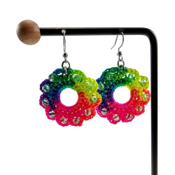 Regenboog Oorbellen met Kristallen en Crochet Details - Zilverkleur RVS