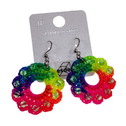 Regenboog Oorbellen met Kristallen en Crochet Details - Zilverkleur RVS