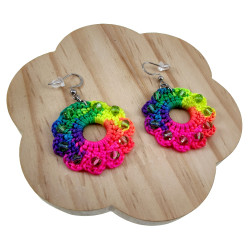 Regenboog Oorbellen met Kristallen en Crochet Details - Zilverkleur RVS