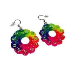Regenboog Oorbellen met Kristallen en Crochet Details - Zilverkleur RVS