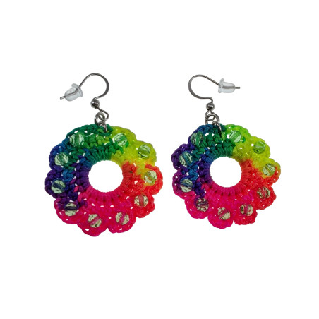 Regenboog Oorbellen met Kristallen en Crochet Details - Zilverkleur RVS
