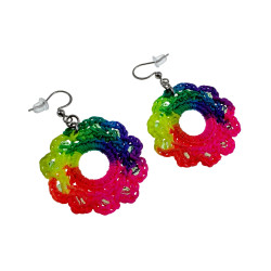 Regenboog Oorbellen met Kristallen en Crochet Details - Zilverkleur RVS