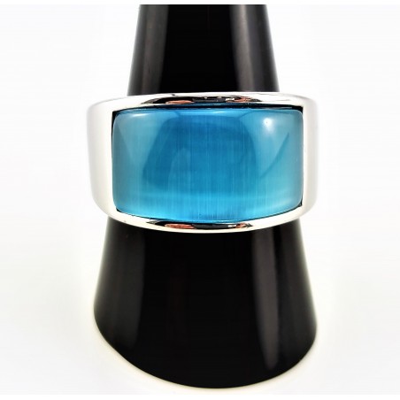Roestvrijstalen Ring met Blauwe Opaal