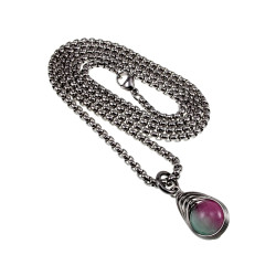 RVS Jasseron-Ketting + Maansteen Hanger in Groen en Fuchsia Dames