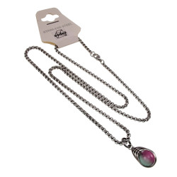 RVS Jasseron-Ketting + Maansteen Hanger in Groen en Fuchsia Dames