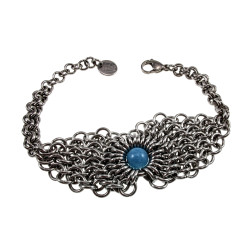 Exclusieve RVS Chainmaille Armband met Blauwe Natuursteen - esde2